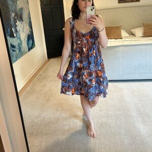 Anthropologie Maeve 100% silk dress floral tie back size 2 sundress butterfly